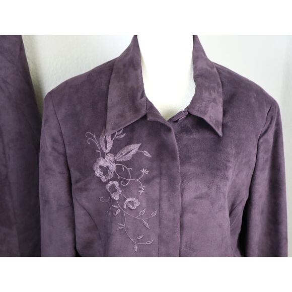 NWT Microsuede Purple Pant Suit Embroidered Floral Bootcut Long Jacket Set 12 - Picture 4 of 9